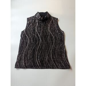 Y2K New Years 90s Mock Neck Black Tank Pink Sparkle Jeweled Medium